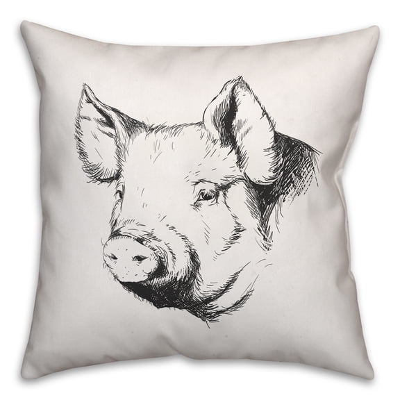 Creative Products Farmhouse Pig Sketch 18x18 Spun Poly Pillow