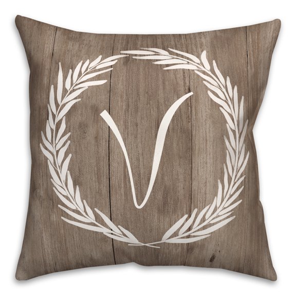 Creative Products Faux Wood White Wreath - Monogram V 18 x 18 Spun Poly Pillow
