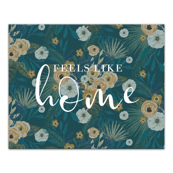Creative Products Feels Like Home Teal Tropical Floral 20 x 16 Canvas Wall Art