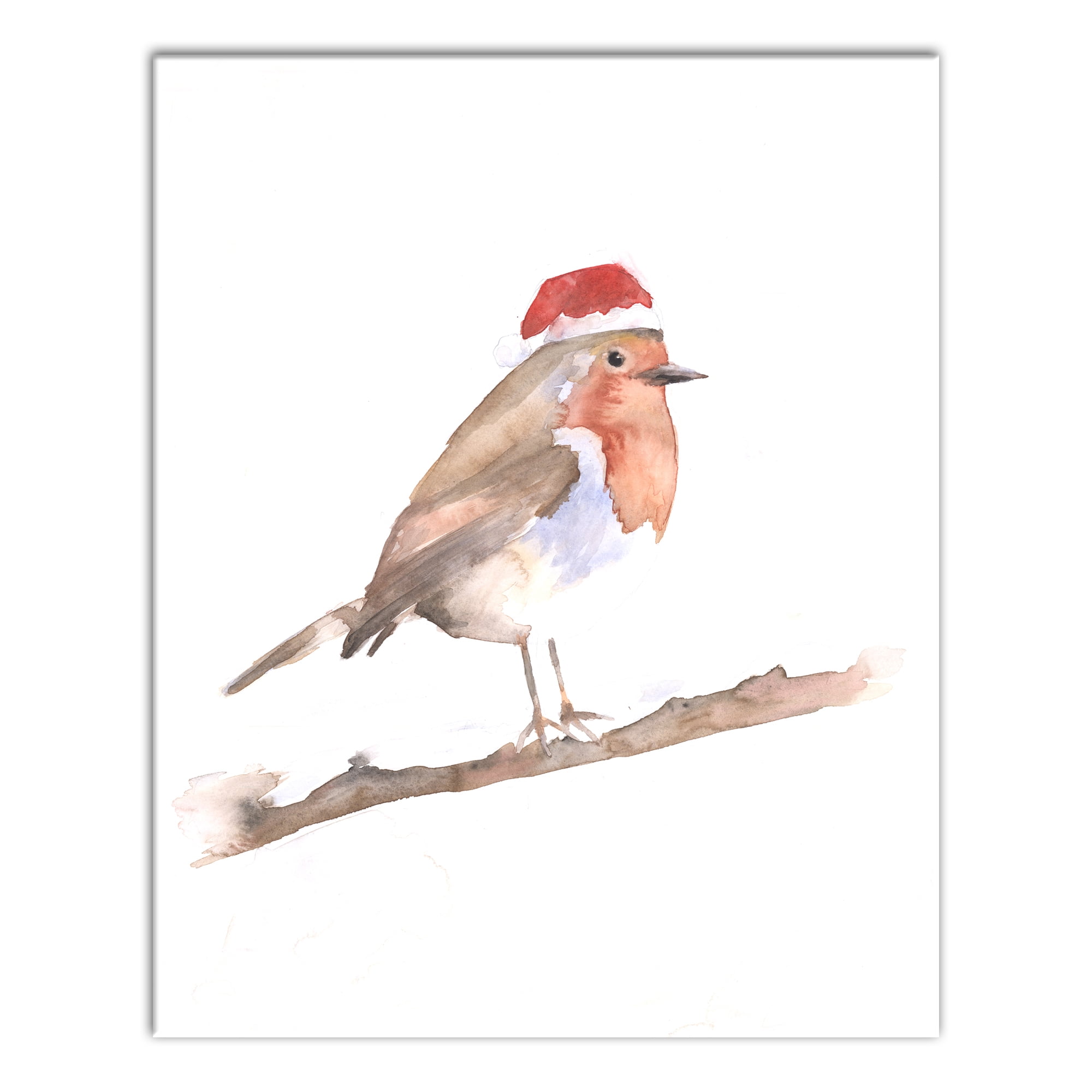 Festive Robin Christmas Canvas Wall Art in Brown and Red