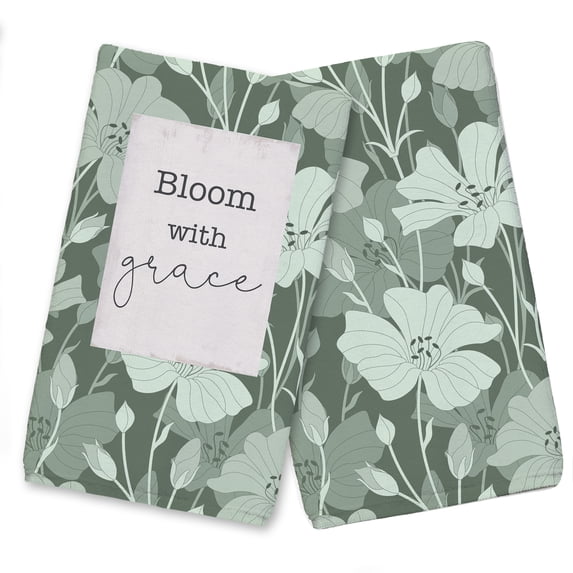 Creative Products Floral Blooms Pattern Grace Green 16 x 25 Tea Towel Set of 2