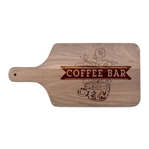 Creative Products Floral Coffee Bar 17 x 8 Walnut Paddle Cutting Board