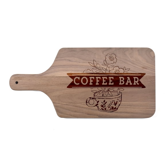 Creative Products Floral Coffee Bar 17 x 8 Walnut Paddle Cutting Board