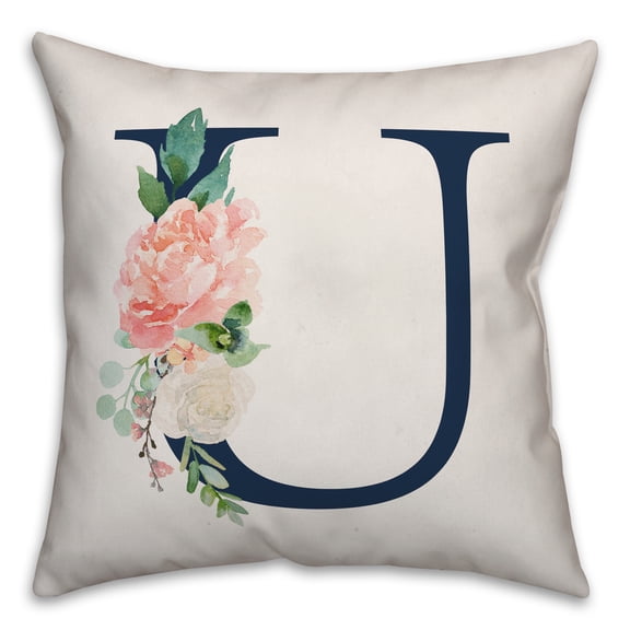 Creative Products Floral Monogram - U 18x18 Indoor / Outdoor Pillow