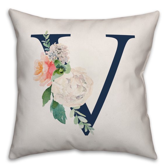 Creative Products Floral Monogram - V 18x18 Indoor / Outdoor Pillow