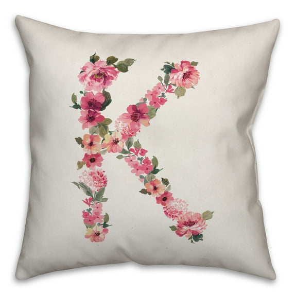Creative Products Floral Pattern Monogram - K 18x18 Indoor / Outdoor Pillow