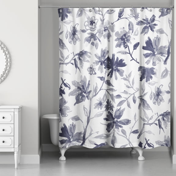 Creative Products Floral Pattern Navy 71 x 74 Shower Curtain