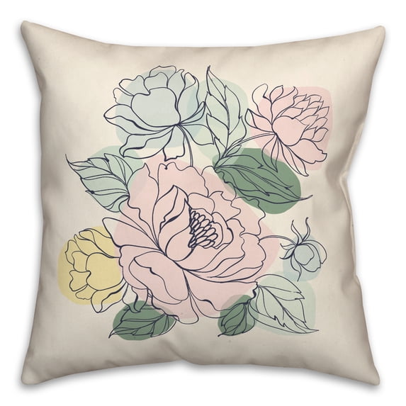Creative Products Floral Sketch Color Blobs 18x18 Spun Poly Pillow