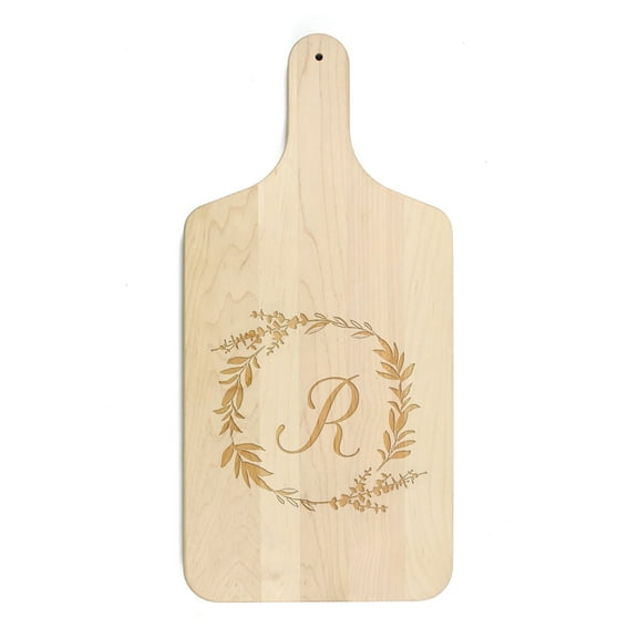 Creative Products Floral Wreath Monogram - R 8 x 17 Maple Paddle Cutting Board