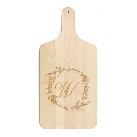 Creative Products Floral Wreath Monogram - W 8 x 17 Maple Paddle Cutting Board