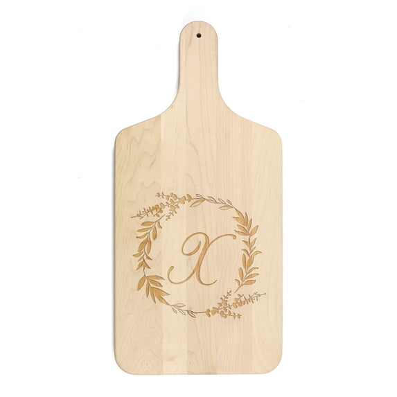 Creative Products Floral Wreath Monogram - X 8 x 17 Maple Paddle Cutting Board