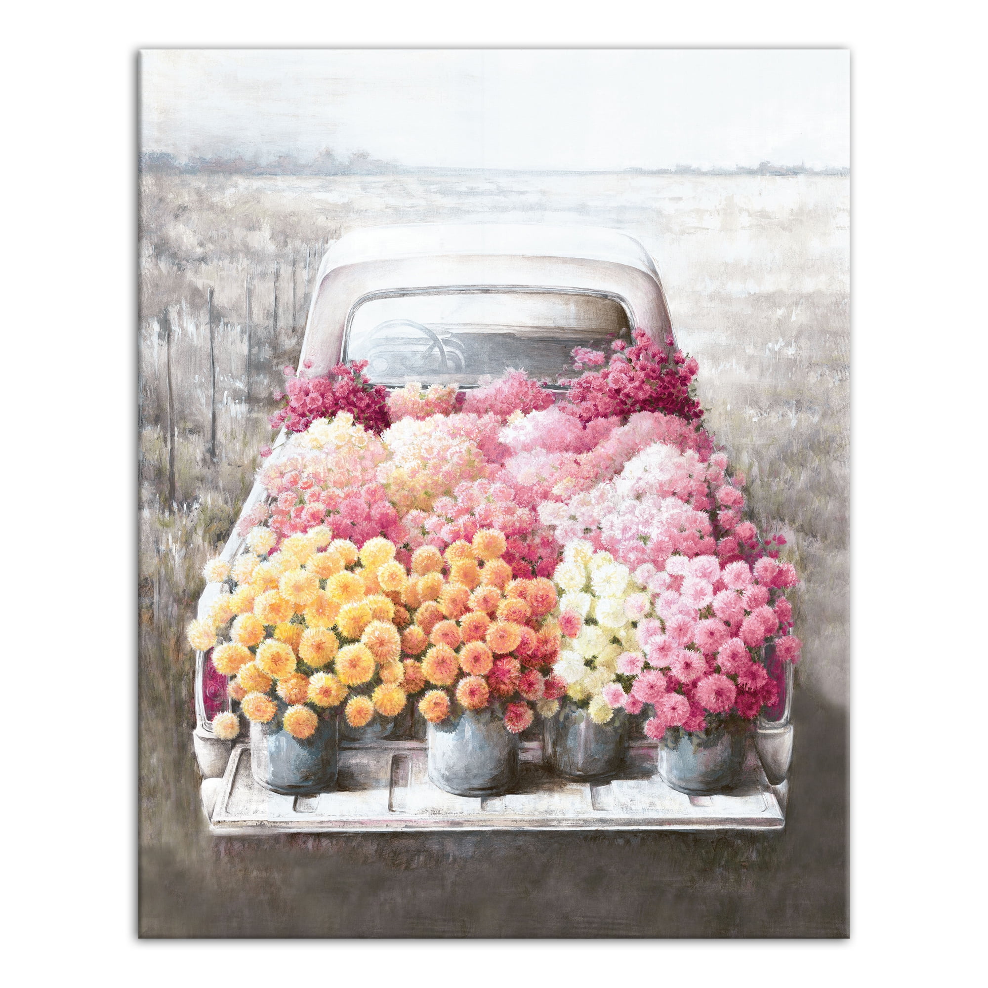 Floral Farm Truck Canvas Wall Art 16x20