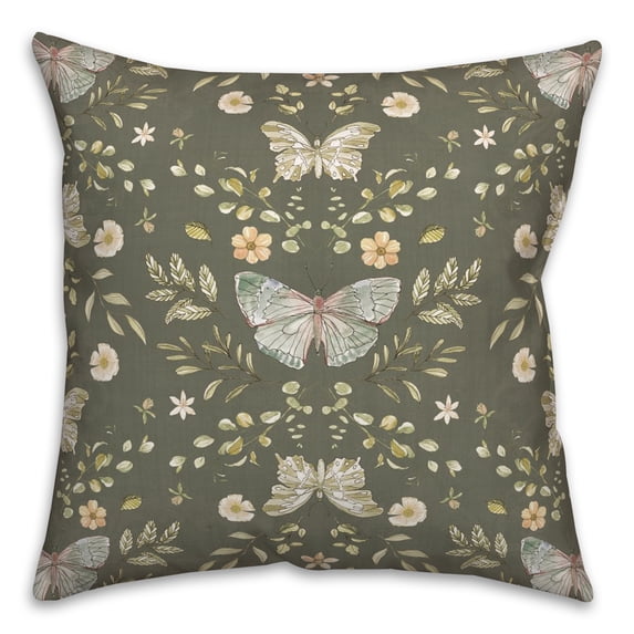 Creative Products Forest Green Butterfly Pattern 18 x 18 Spun Poly Pillow