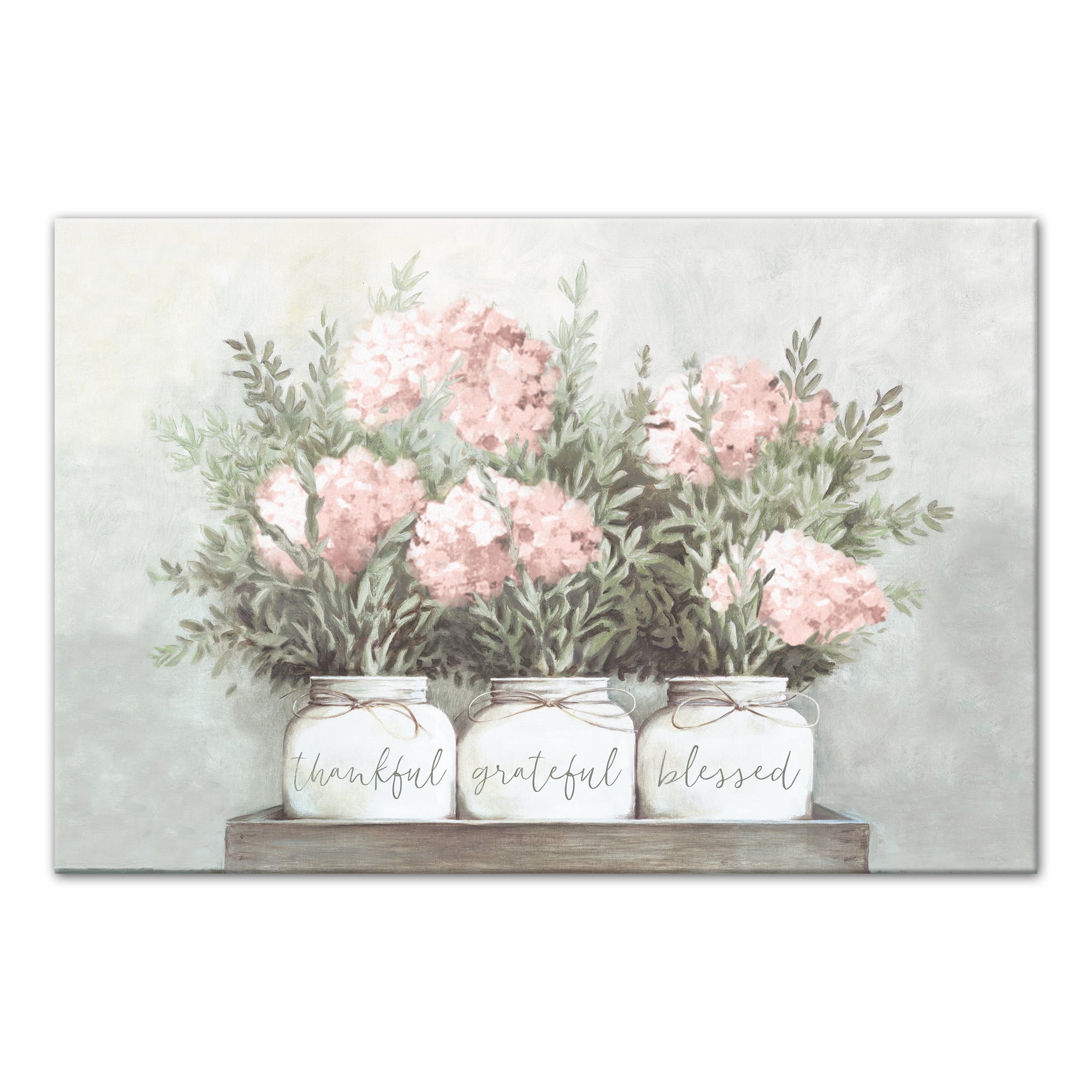 Thankful Grateful Blessed Floral Canvas Wall Art 24x36