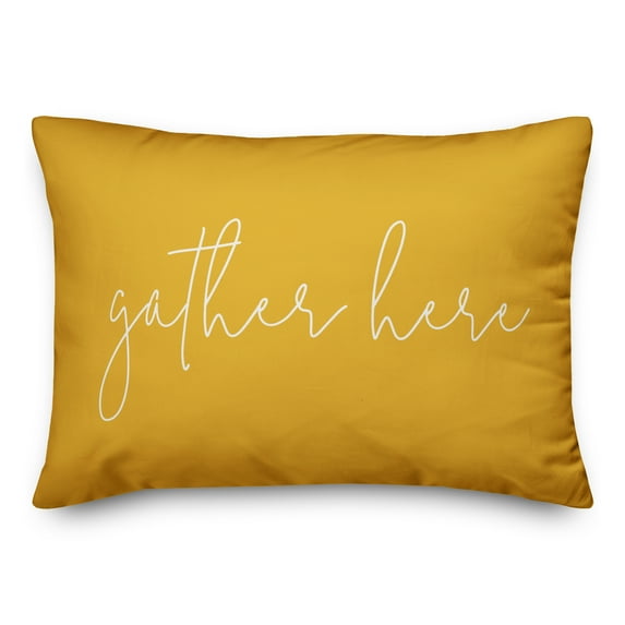 Creative Products Gather Here Thin Script Yellow 14x20 Indoor / Outdoor Pillow