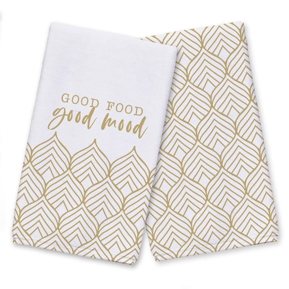 Creative Products Geo Leaf Pattern Gold 16 x 25 Tea Towel Set of 2