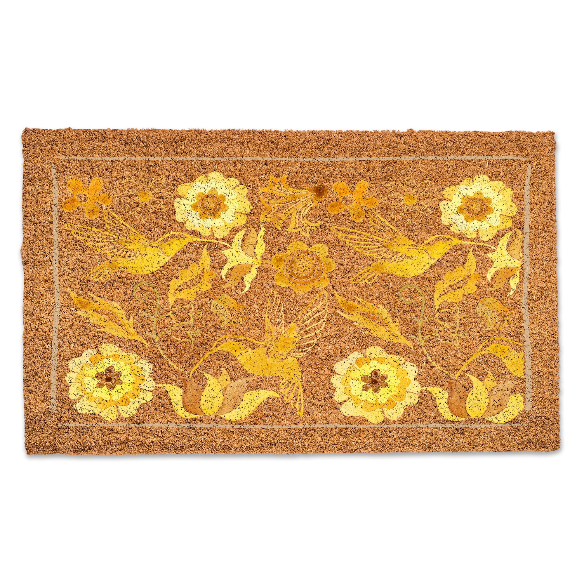 Yellow Floral Coir Outdoor Doormat