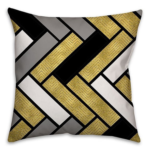 Creative Products Gold and Black Rectangle Geometric Pattern 16x16 Throw Pillow