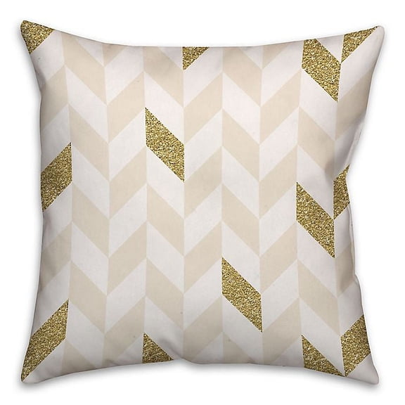 Creative Products Gold and White Herringbone Pattern 16x16 Throw Pillow