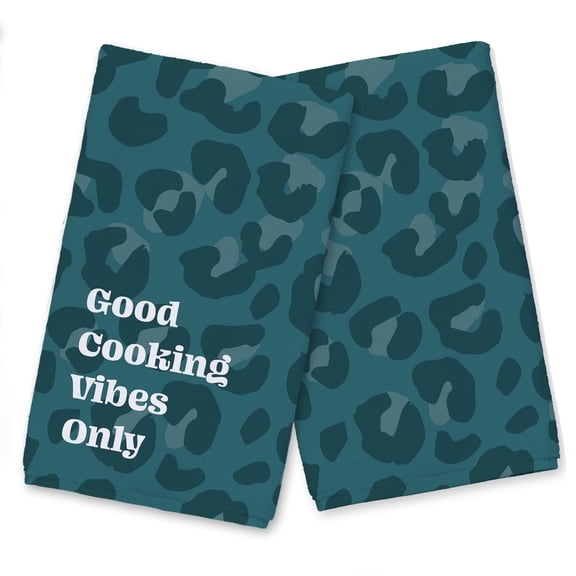 Creative Products Good Cooking Vibes Only Teal Leopard 16 x 25 Tea Towel Set of 2