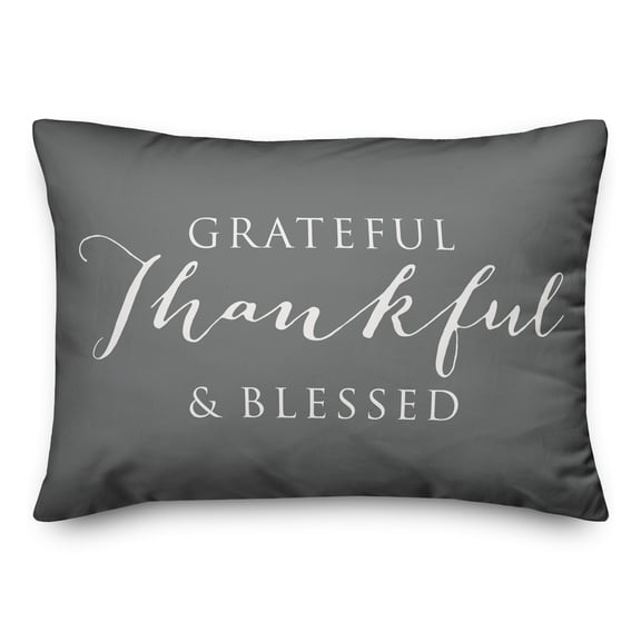 Creative Products Grateful Thankful Blessed Grey and White 14x20 Indoor / Outdoor Pillow