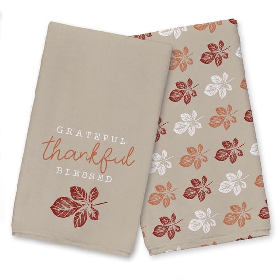 Creative Products Grateful Thankful Leaf 16 x 25 Tea Towel Set of 2