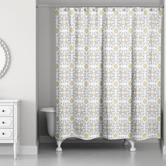 Creative Products Gray And Yellow Mod Tile 71x74 Shower Curtain