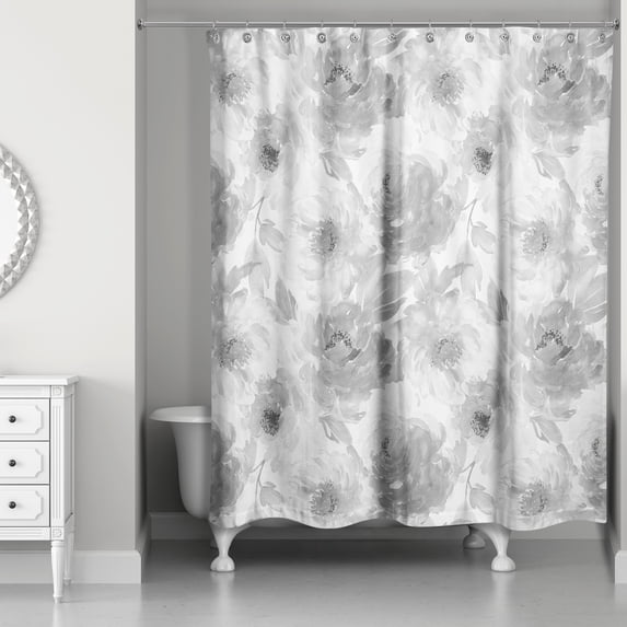 Creative Products Gray Big Watercolor Florals 71x74 Shower Curtain
