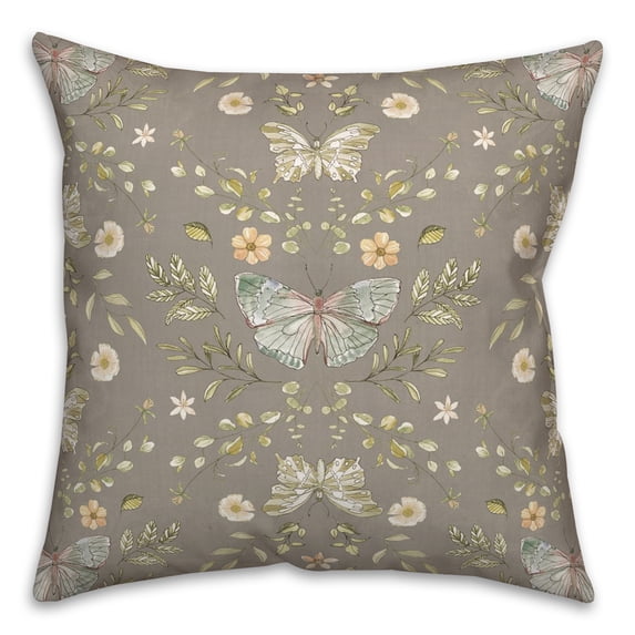 Creative Products Gray Butterfly Pattern 18 x 18 Spun Poly Pillow