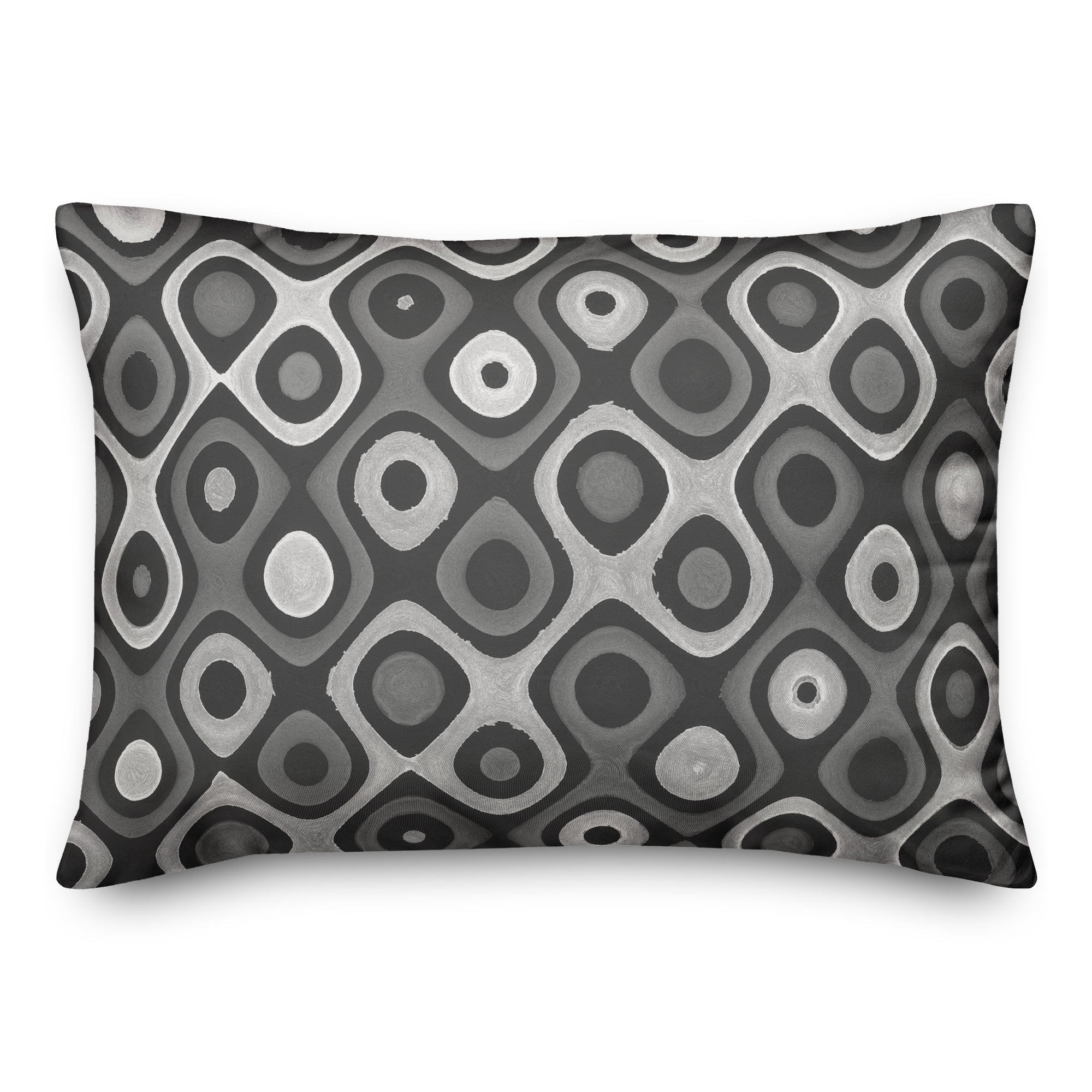 Gray Geometric Circles 20 x 14 Spun Polyester Indoor/Outdoor Pillow