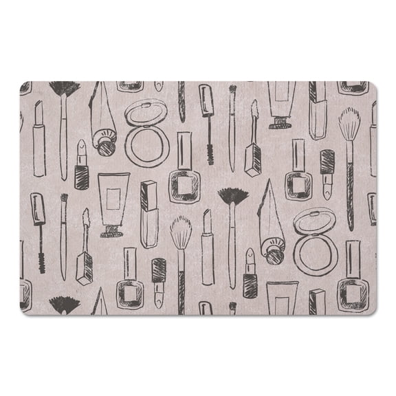 Creative Products Gray Makeup Icons on Cream 18 x 27 Floor Mat