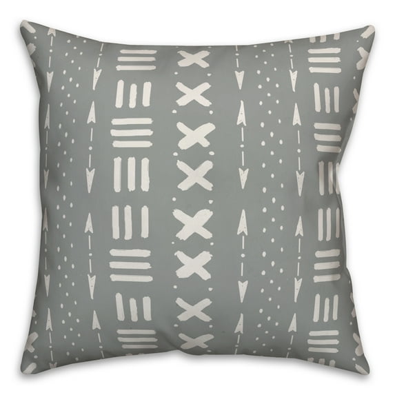 Creative Products Gray Tribal Mudcloth Pattern 16x16 Spun Poly Pillow