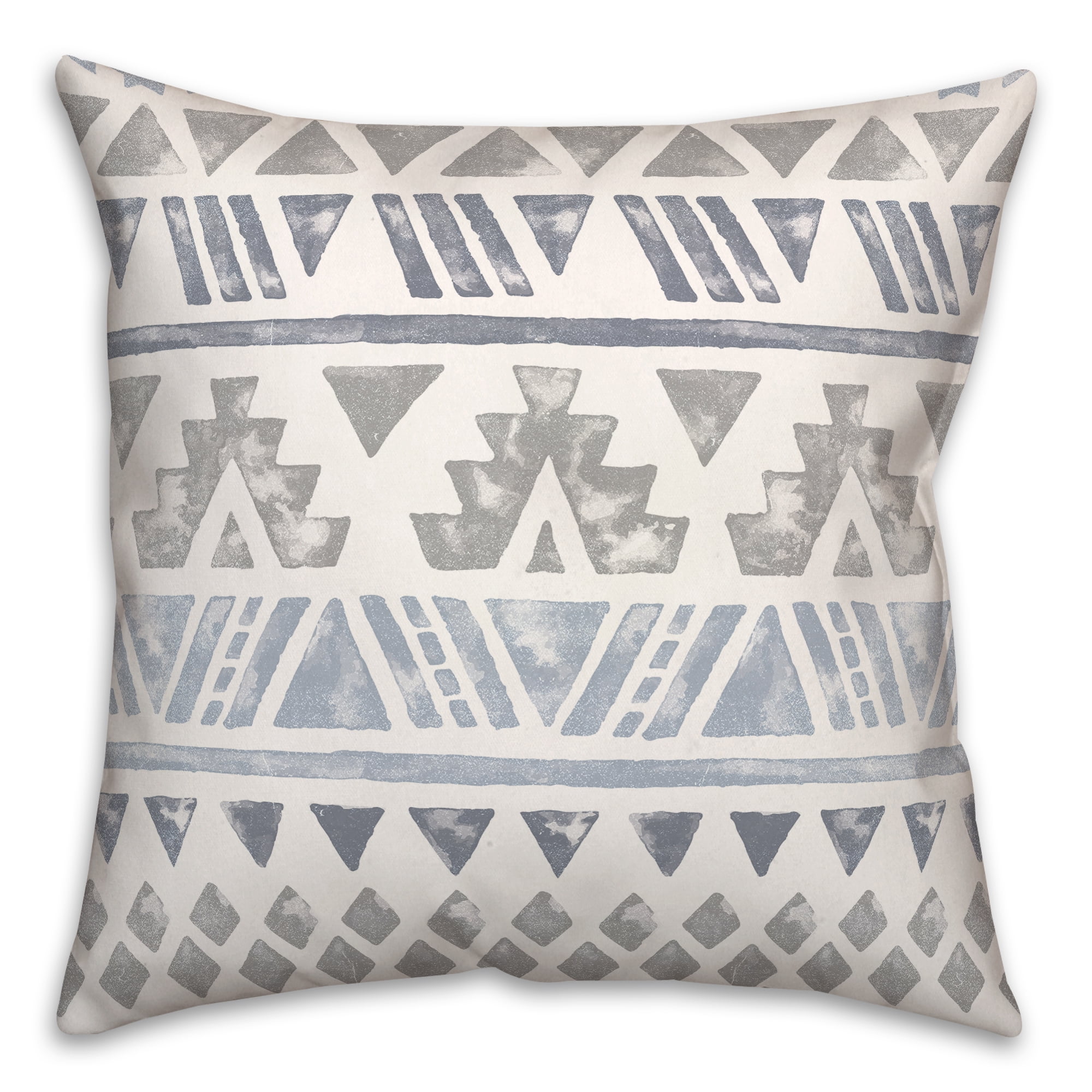 Gray and Blue Aztec Geometric Reversible Throw Pillow