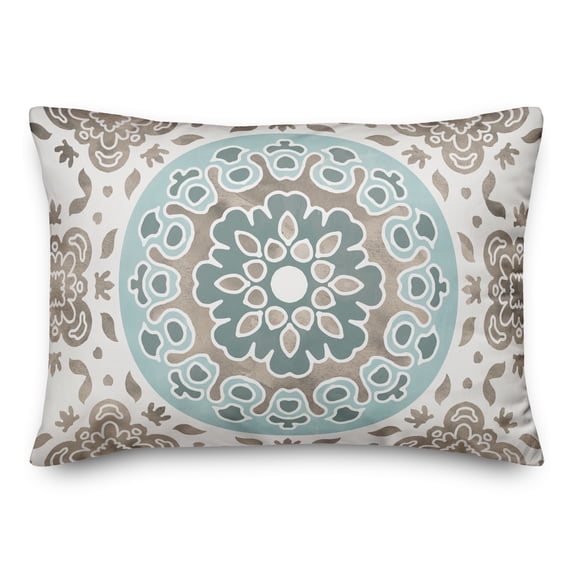 Creative Products Gray and Blue Flower Mandala 14x20 Indoor / Outdoor Pillow