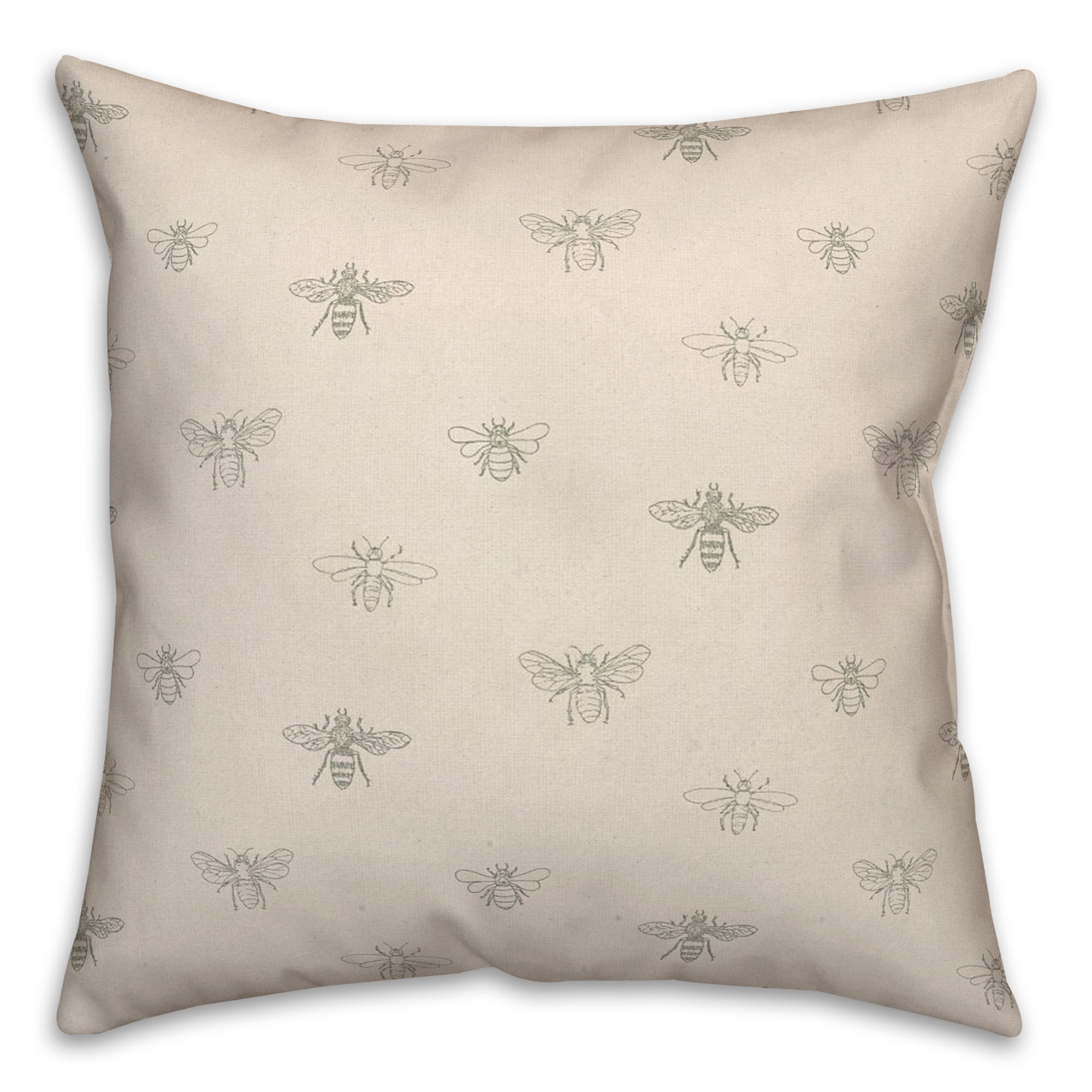 Gray and Cream Bee Pattern 18" Square Spun Poly Pillow