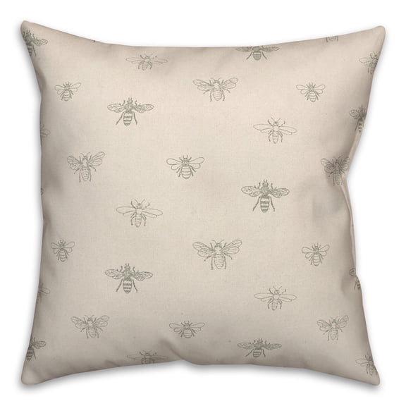 Creative Products Gray and Cream Delicate Bee Pattern 18 x 18 Spun Poly Pillow