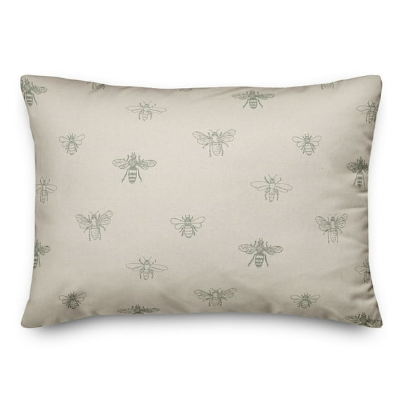 Creative Products Gray and Cream Delicate Bee Pattern 20 x 14 Spun Poly Pillow
