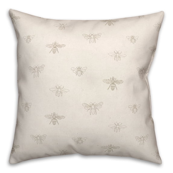 Creative Products Gray and White Delicate Bee Pattern 18 x 18 Spun Poly Pillow