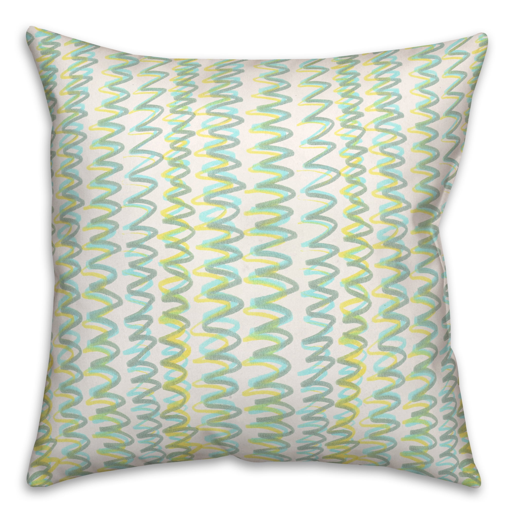 Green and Gray Squiggles 18 x 18 Polyester Throw Pillow