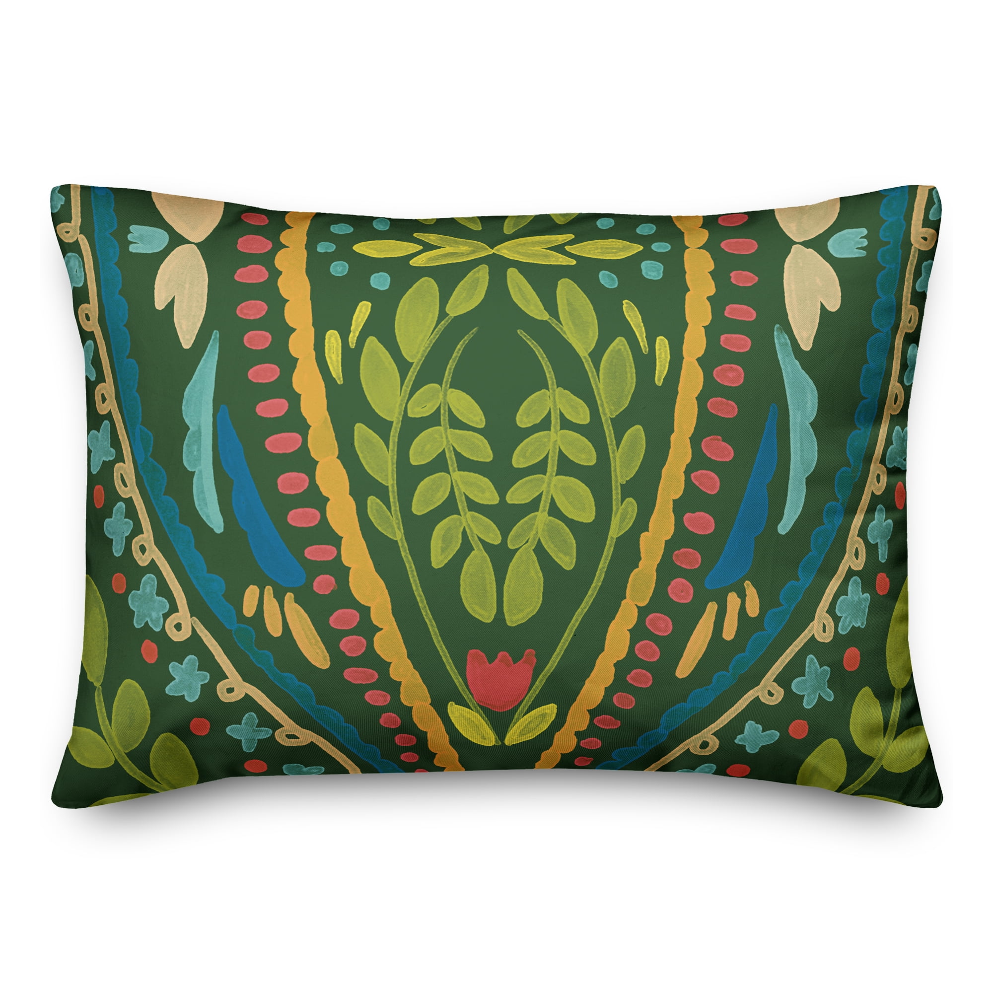 Green and Multicolor Floral Pattern 14x20 Indoor/Outdoor Lumbar Pillow