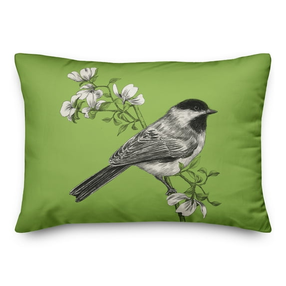 Creative Products Green Chickadee and Flowers 14x20 Indoor / Outdoor Pillow