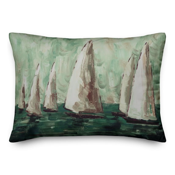 Creative Products Green Painted Sailboats 14x20 Indoor / Outdoor Pillow