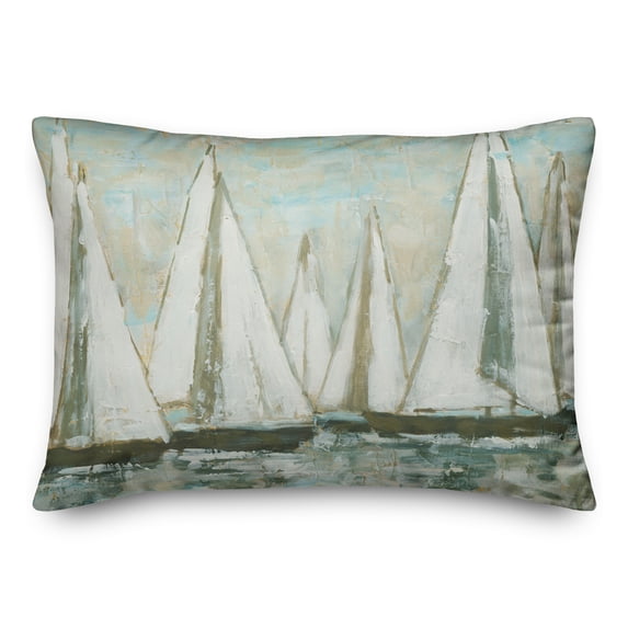 Creative Products Green Painterly Sailboats 14x20 Indoor / Outdoor Pillow