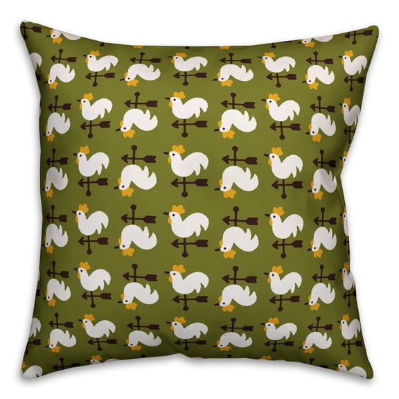 Creative Products Green Rooster Pattern 20x20 Spun Poly Pillow
