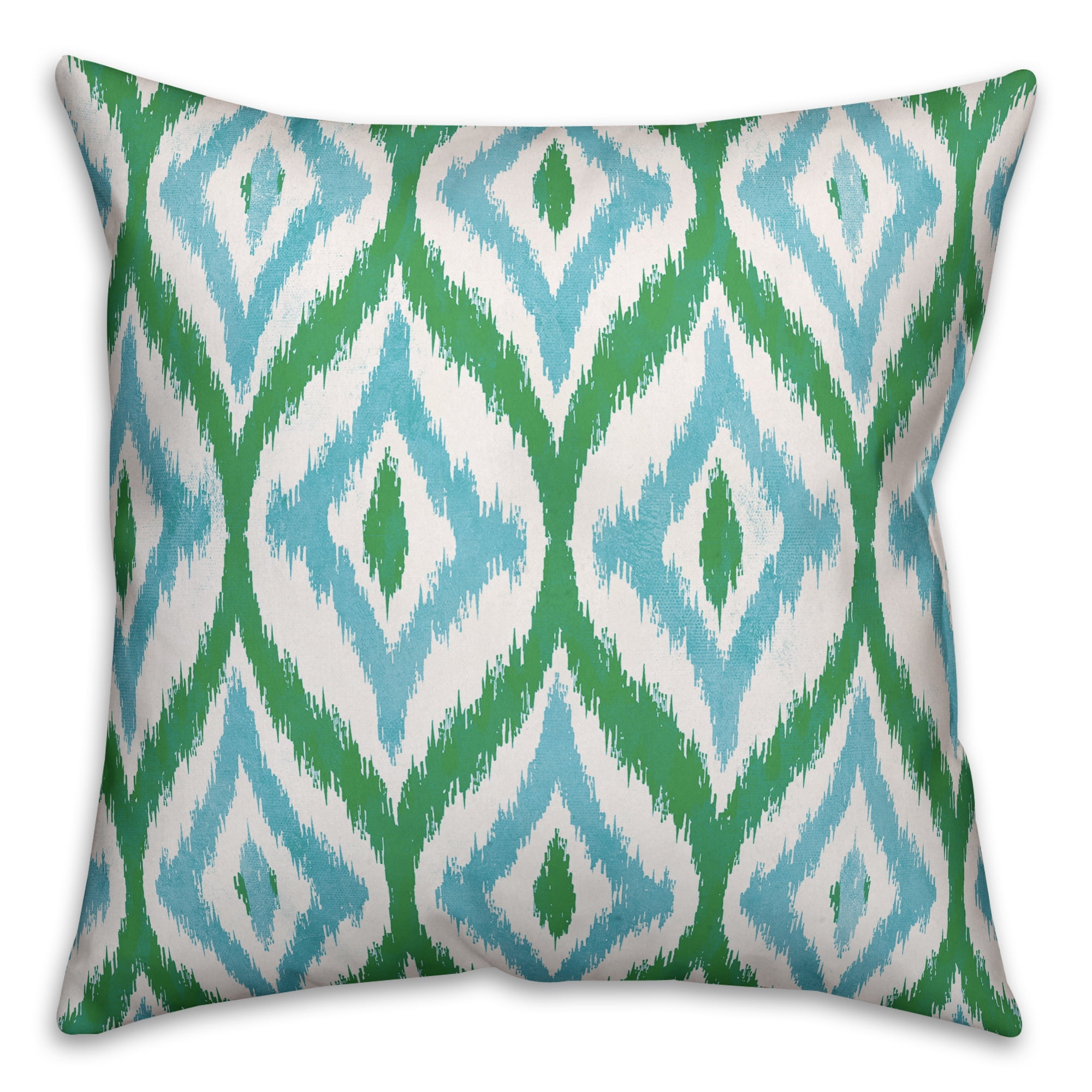 Teal and Green Ikat Square Throw Pillow