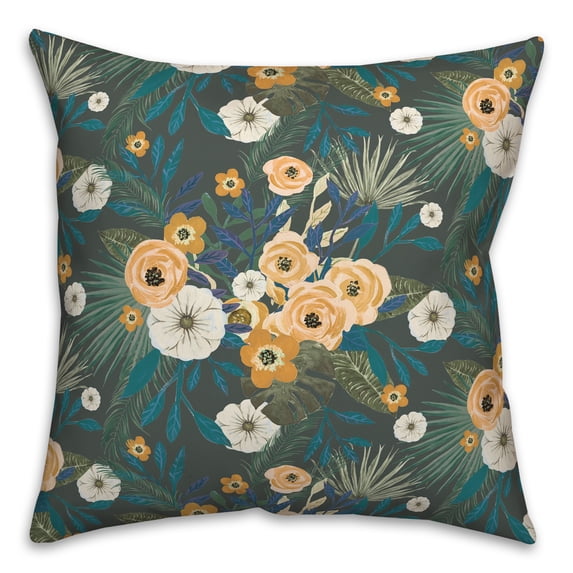 Creative Products Green Tropical Floral 18 x 18 Spun Poly Pillow