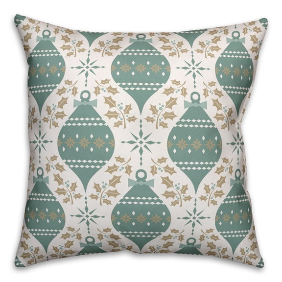 Creative Products Green and White Christmas Ornaments Pattern 18x18 Spun Poly Pillow