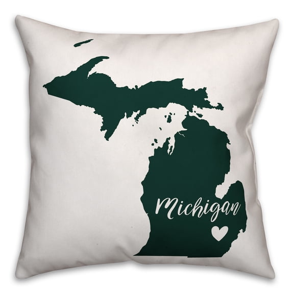 Creative Products Green and White Michigan Pride 16x16 Spun Poly Pillow