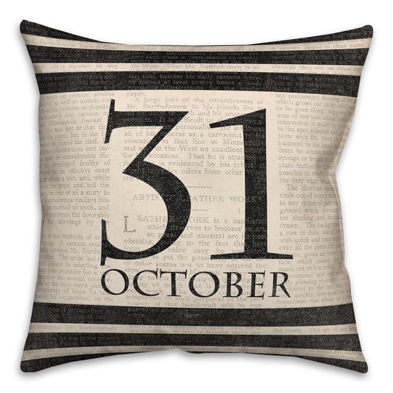 Creative Products Halloween Date Newspaper Distressed 18x18 Spun Poly Pillow