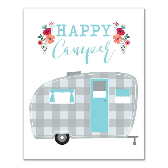 Creative Products Happy Camper Teal and Gray 16 x 20 Canvas Wall Art